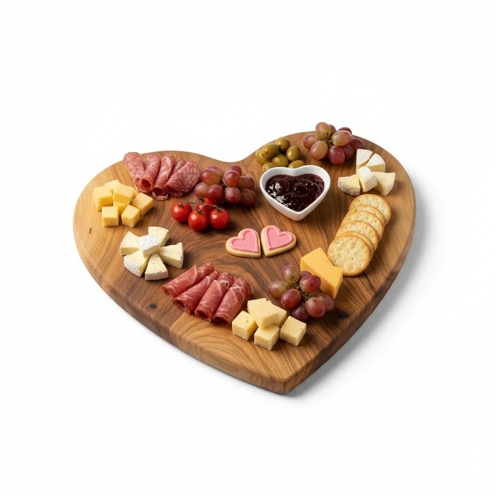 Heart-Shaped Charcuterie Board - Handcrafted Acacia Wood Valentines Gift